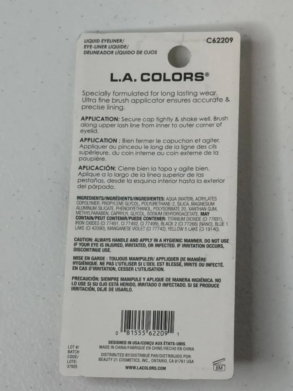 L.A. Colors Liquid Eyeliner Black Brown C62209 Ultra Fine Brush Long Wear New